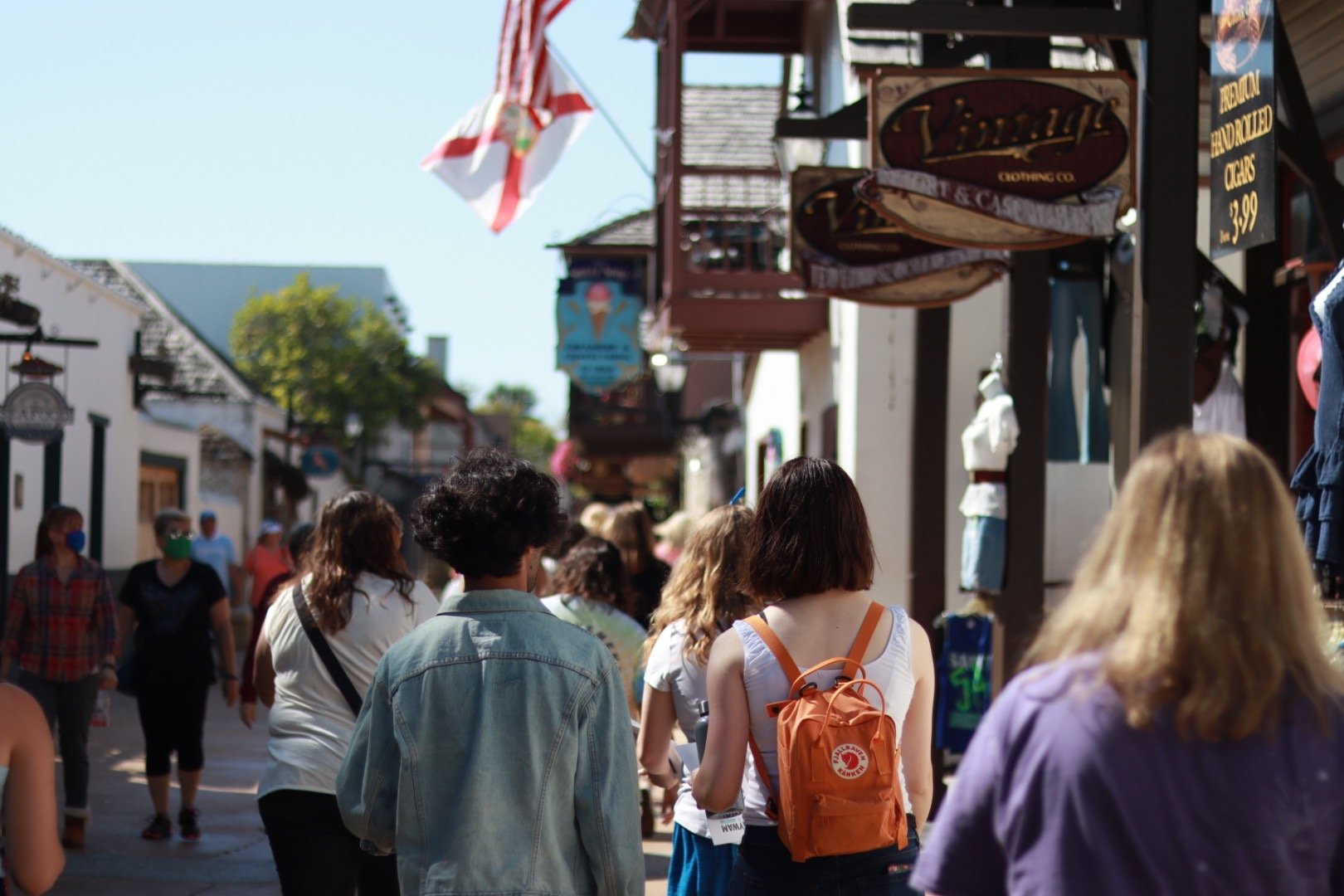 students walking through busy streets