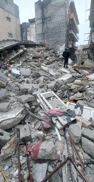earthquake in syria rubble in town